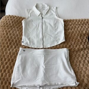 Pull&Bear MATCHING SET White Sleeveless Button Down Shirt and Skort